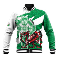 Wales Celtic Cross Baseball Jacket Cymru Am Byth Green Version - Wonder Print Shop