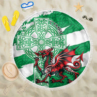 Wales Celtic Cross Beach Blanket Cymru Am Byth Green Version - Wonder Print Shop