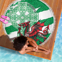 Wales Celtic Cross Beach Blanket Cymru Am Byth Green Version - Wonder Print Shop