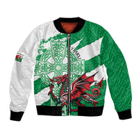 Wales Celtic Cross Bomber Jacket Cymru Am Byth Green Version - Wonder Print Shop