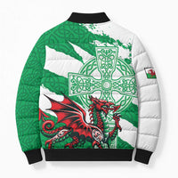 Wales Celtic Cross Bomber Puffer Jacket Cymru Am Byth Green Version - Wonder Print Shop