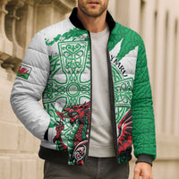 Wales Celtic Cross Bomber Puffer Jacket Cymru Am Byth Green Version - Wonder Print Shop