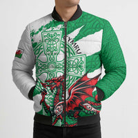 Wales Celtic Cross Bomber Puffer Jacket Cymru Am Byth Green Version - Wonder Print Shop