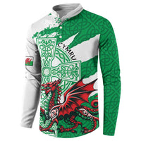 Wales Celtic Cross Button Sweatshirt Cymru Am Byth Green Version - Wonder Print Shop