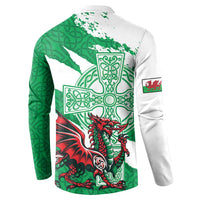 Wales Celtic Cross Button Sweatshirt Cymru Am Byth Green Version - Wonder Print Shop