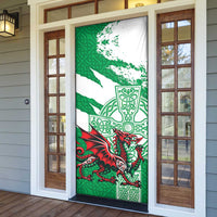 Wales Celtic Cross Door Cover Cymru Am Byth Green Version - Wonder Print Shop