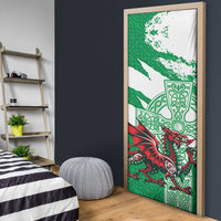 Wales Celtic Cross Door Cover Cymru Am Byth Green Version - Wonder Print Shop