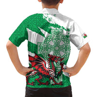 Wales Celtic Cross Family Matching Long Sleeve Bodycon Dress and Hawaiian Shirt Cymru Am Byth Green Version - Wonder Print Shop