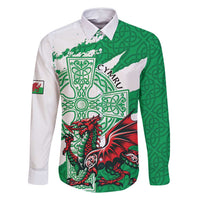 Wales Celtic Cross Family Matching Mermaid Dress and Hawaiian Shirt Cymru Am Byth Green Version - Wonder Print Shop