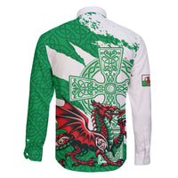 Wales Celtic Cross Family Matching Off The Shoulder Long Sleeve Dress and Hawaiian Shirt Cymru Am Byth Green Version - Wonder Print Shop