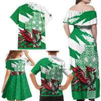 Wales Celtic Cross Family Matching Off Shoulder Maxi Dress and Hawaiian Shirt Cymru Am Byth Green Version - Wonder Print Shop