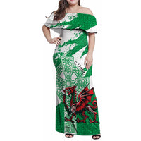 Wales Celtic Cross Family Matching Off Shoulder Maxi Dress and Hawaiian Shirt Cymru Am Byth Green Version - Wonder Print Shop