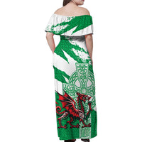 Wales Celtic Cross Family Matching Off Shoulder Maxi Dress and Hawaiian Shirt Cymru Am Byth Green Version - Wonder Print Shop