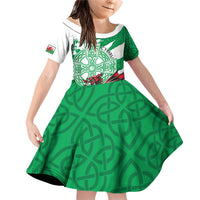 Wales Celtic Cross Family Matching Off Shoulder Short Dress and Hawaiian Shirt Cymru Am Byth Green Version - Wonder Print Shop