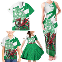 Wales Celtic Cross Family Matching Tank Maxi Dress and Hawaiian Shirt Cymru Am Byth Green Version - Wonder Print Shop
