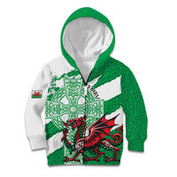 Wales Celtic Cross Kid Hoodie Cymru Am Byth Green Version - Wonder Print Shop