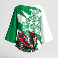 Wales Celtic Cross Kimono Sleeve Blouse Cymru Am Byth Green Version - Wonder Print Shop