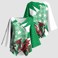 Wales Celtic Cross Kimono Sleeve Blouse Cymru Am Byth Green Version - Wonder Print Shop