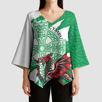 Wales Celtic Cross Kimono Sleeve Blouse Cymru Am Byth Green Version - Wonder Print Shop