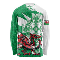 Wales Celtic Cross Long Sleeve Shirt Cymru Am Byth Green Version - Wonder Print Shop