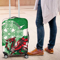 Wales Celtic Cross Luggage Cover Cymru Am Byth Green Version - Wonder Print Shop