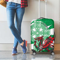 Wales Celtic Cross Luggage Cover Cymru Am Byth Green Version - Wonder Print Shop