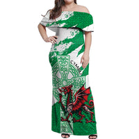 Wales Celtic Cross Off Shoulder Maxi Dress Cymru Am Byth Green Version - Wonder Print Shop