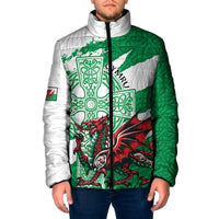 Wales Celtic Cross Padded Jacket Cymru Am Byth Green Version - Wonder Print Shop