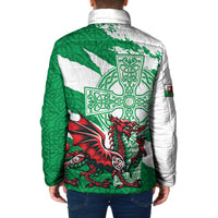 Wales Celtic Cross Padded Jacket Cymru Am Byth Green Version - Wonder Print Shop