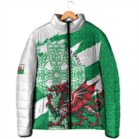 Wales Celtic Cross Padded Jacket Cymru Am Byth Green Version - Wonder Print Shop