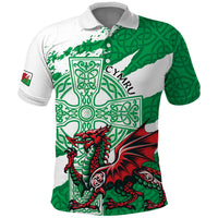 Wales Celtic Cross Polo Shirt Cymru Am Byth Green Version - Wonder Print Shop