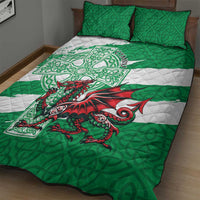 Wales Celtic Cross Quilt Bed Set Cymru Am Byth Green Version - Wonder Print Shop