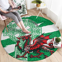 Wales Celtic Cross Round Carpet Cymru Am Byth Green Version - Wonder Print Shop