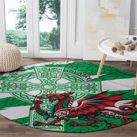 Wales Celtic Cross Round Carpet Cymru Am Byth Green Version - Wonder Print Shop