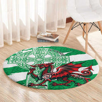 Wales Celtic Cross Round Carpet Cymru Am Byth Green Version - Wonder Print Shop