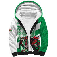 Wales Celtic Cross Sherpa Hoodie Cymru Am Byth Green Version - Wonder Print Shop