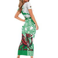 Wales Celtic Cross Short Sleeve Bodycon Dress Cymru Am Byth Green Version - Wonder Print Shop