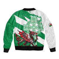Wales Celtic Cross Sleeve Zip Bomber Jacket Cymru Am Byth Green Version - Wonder Print Shop