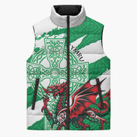 Wales Celtic Cross Sleeveless Puffer Jacket Cymru Am Byth Green Version - Wonder Print Shop
