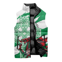 Wales Celtic Cross Sleeveless Puffer Jacket Cymru Am Byth Green Version - Wonder Print Shop