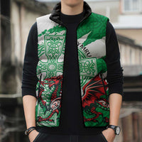 Wales Celtic Cross Sleeveless Puffer Jacket Cymru Am Byth Green Version - Wonder Print Shop