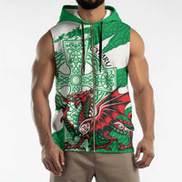 Wales Celtic Cross Sleeveless Zip Hoodie Cymru Am Byth Green Version - Wonder Print Shop