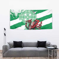 Wales Celtic Cross Tapestry Cymru Am Byth Green Version - Wonder Print Shop