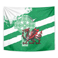 Wales Celtic Cross Tapestry Cymru Am Byth Green Version - Wonder Print Shop