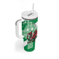 Wales Celtic Cross Tumbler With Handle Cymru Am Byth Green Version - Wonder Print Shop