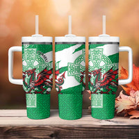 Wales Celtic Cross Tumbler With Handle Cymru Am Byth Green Version - Wonder Print Shop