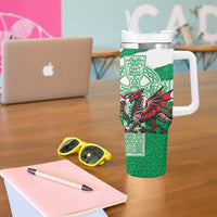 Wales Celtic Cross Tumbler With Handle Cymru Am Byth Green Version - Wonder Print Shop