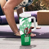 Wales Celtic Cross Tumbler With Handle Cymru Am Byth Green Version - Wonder Print Shop