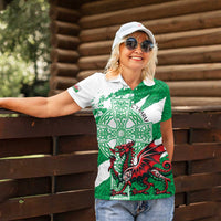 Wales Celtic Cross Women Polo Shirt Cymru Am Byth Green Version - Wonder Print Shop