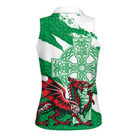 Wales Celtic Cross Women Sleeveless Polo Shirt Cymru Am Byth Green Version - Wonder Print Shop